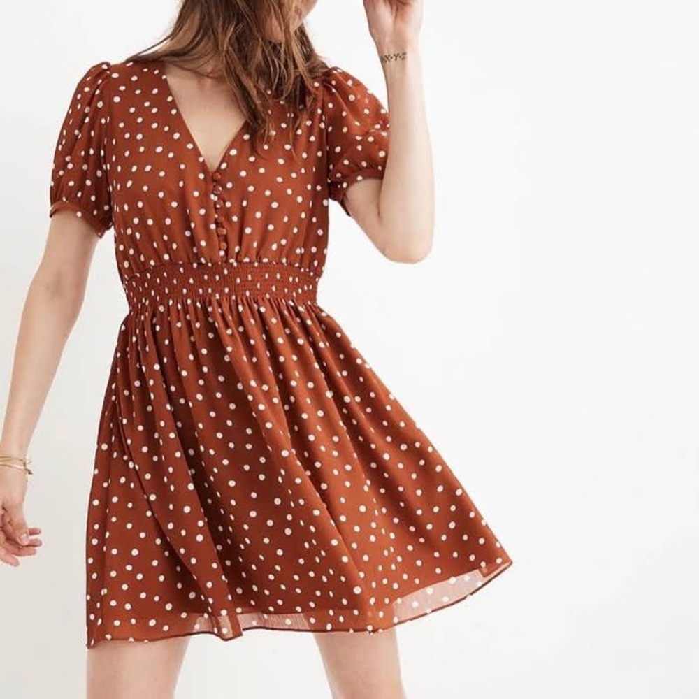 Madewell Smocked-Waist Mini Dress in Inkspot Dots